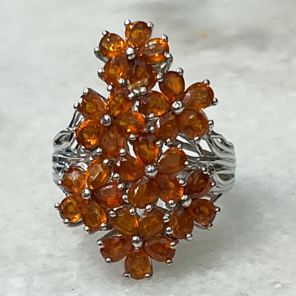 Premium Tangerine Kyanite Sterling Silver Floral Vine Ring Sz 9